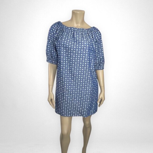 NINA LEONARD Large Off-the-Shoulder Print Denim‎ Dress Western Summer Casual - Picture 3 of 10